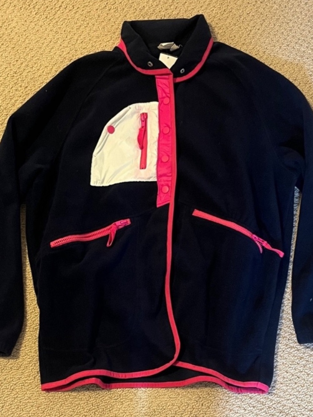 OAK AND IVY Polar Fleece
Jacket Button Down Navy and Pink with Pockets XS